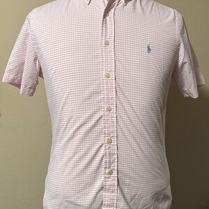 Ralph Lauren Pink and White Checkered Classic Fit Shirt Men's Small